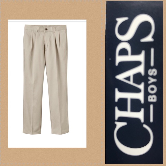 Chaps Boys School Uniform Pleated Adjustable Waist Twill Casual Pants